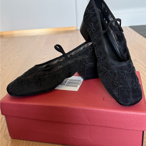 Maeve by Anthropologie Mesh Bow Black Block Heel - Picture 1 of 4